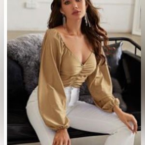 Champagne cropped long sleeve top
